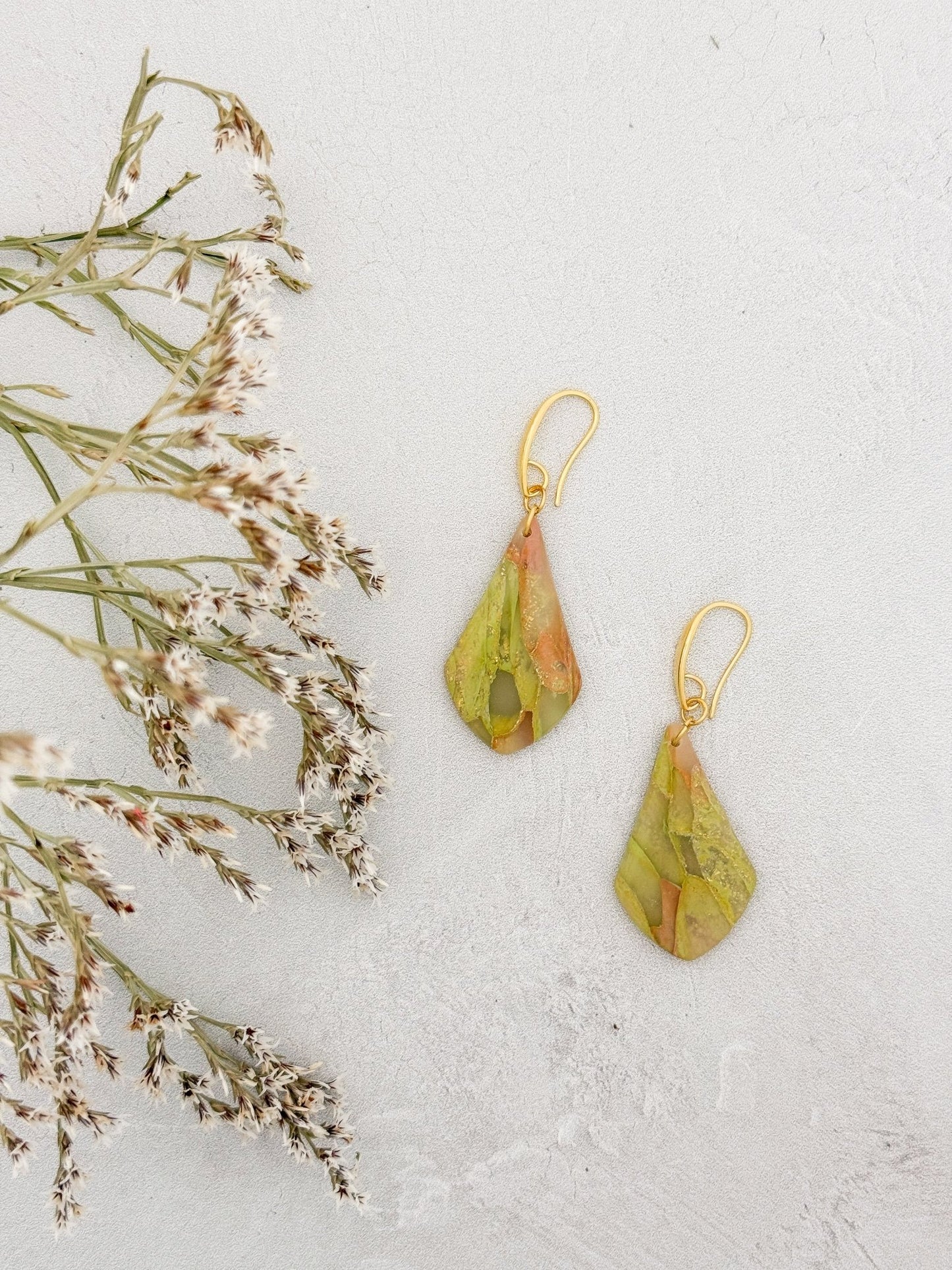 Apricot Moss Dangle Clay Earrings - Gather Your Bones