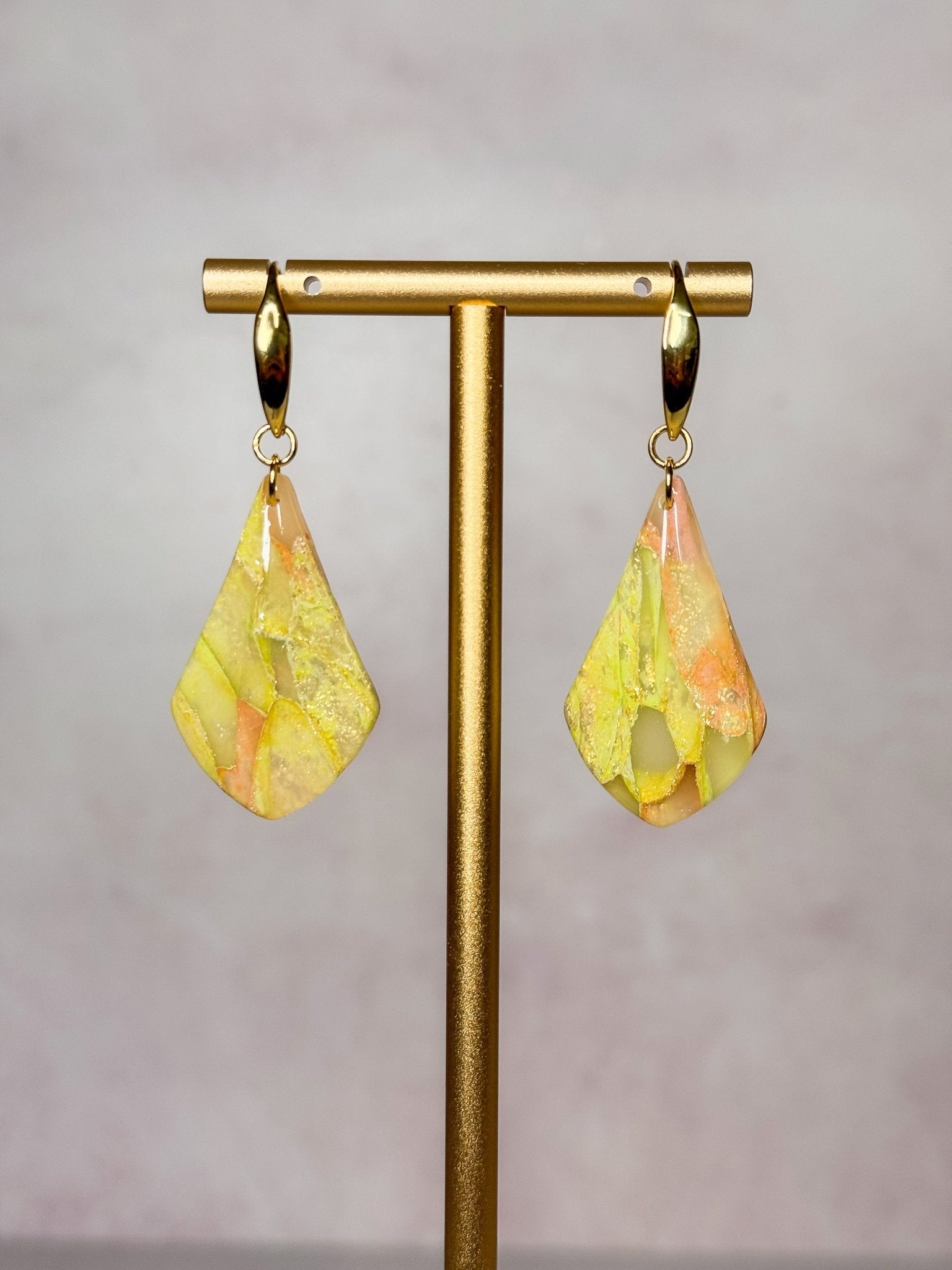 Apricot Moss Dangle Clay Earrings - Gather Your Bones