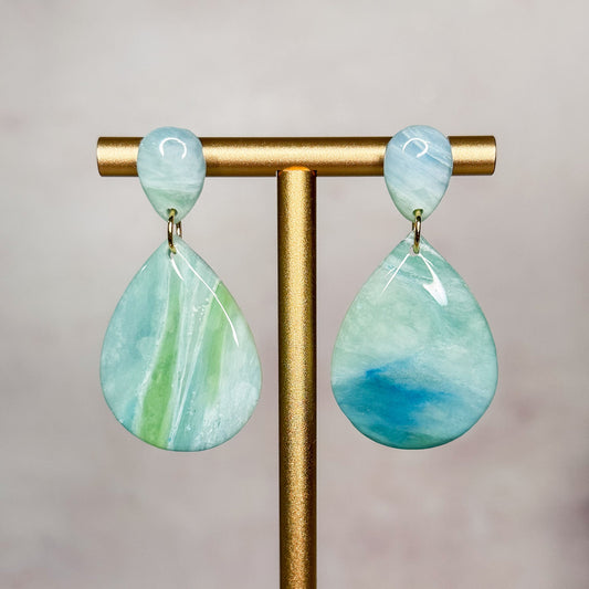 Handmade Faux Green Fluorite Stud Earrings - Gather Your Bones
