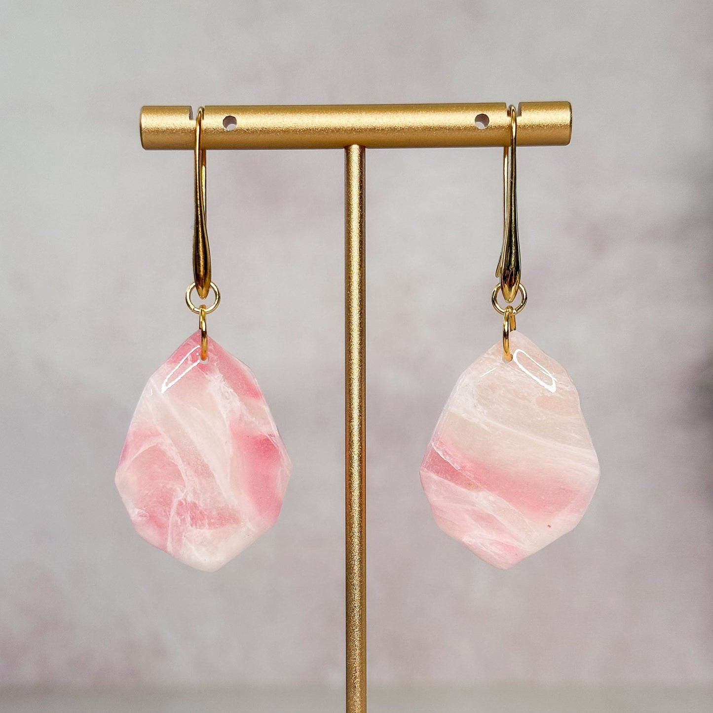 Handmade Faux Rose Quartz Dangle Clay Earrings - Gather Your Bones