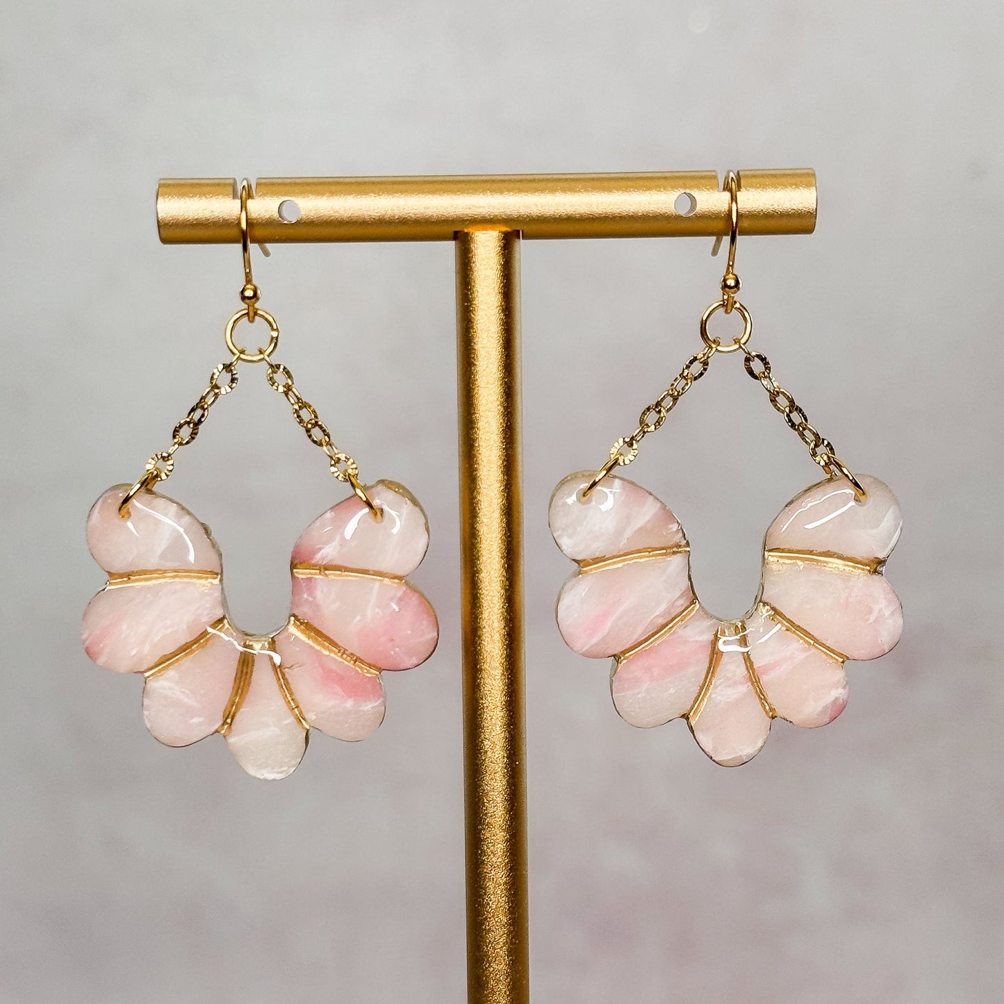 Handmade Faux Rose Quartz Dangle Clay Earrings - Gather Your Bones