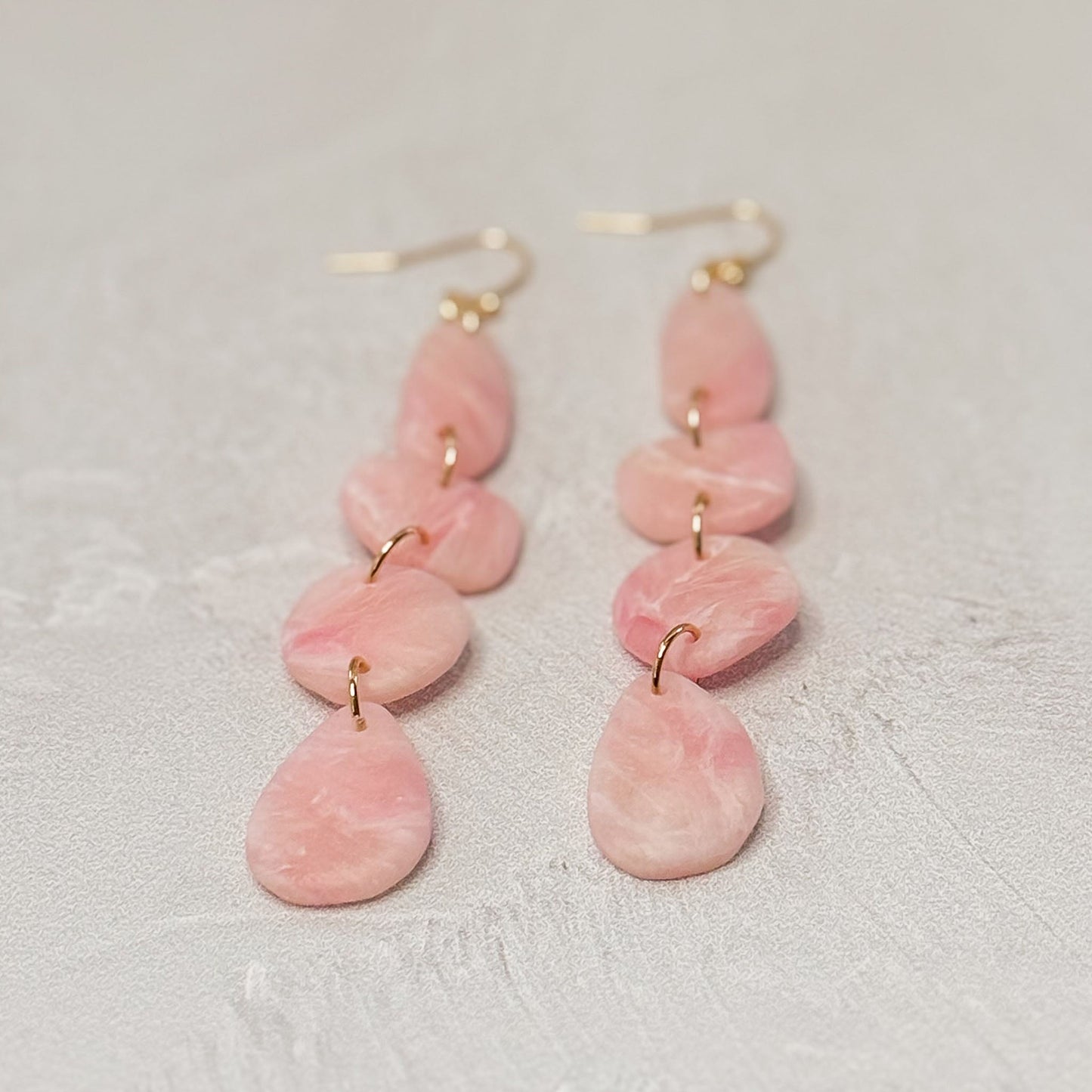 Handmade Faux Rose Quartz Pebble Dangle Polymer Clay Earrings - Matte/Uncoated - Gather Your Bones