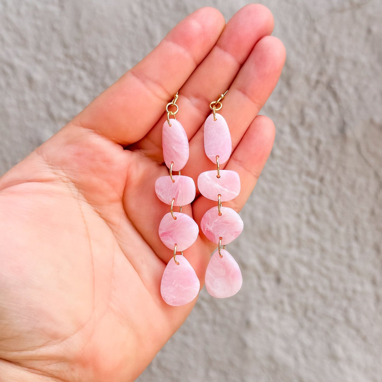 Handmade Faux Rose Quartz Pebble Dangle Polymer Clay Earrings - Matte/Uncoated - Gather Your Bones