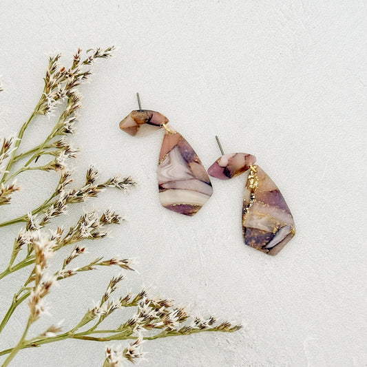 Handmade Faux Stone Clay Stud Earrings - Gather Your Bones