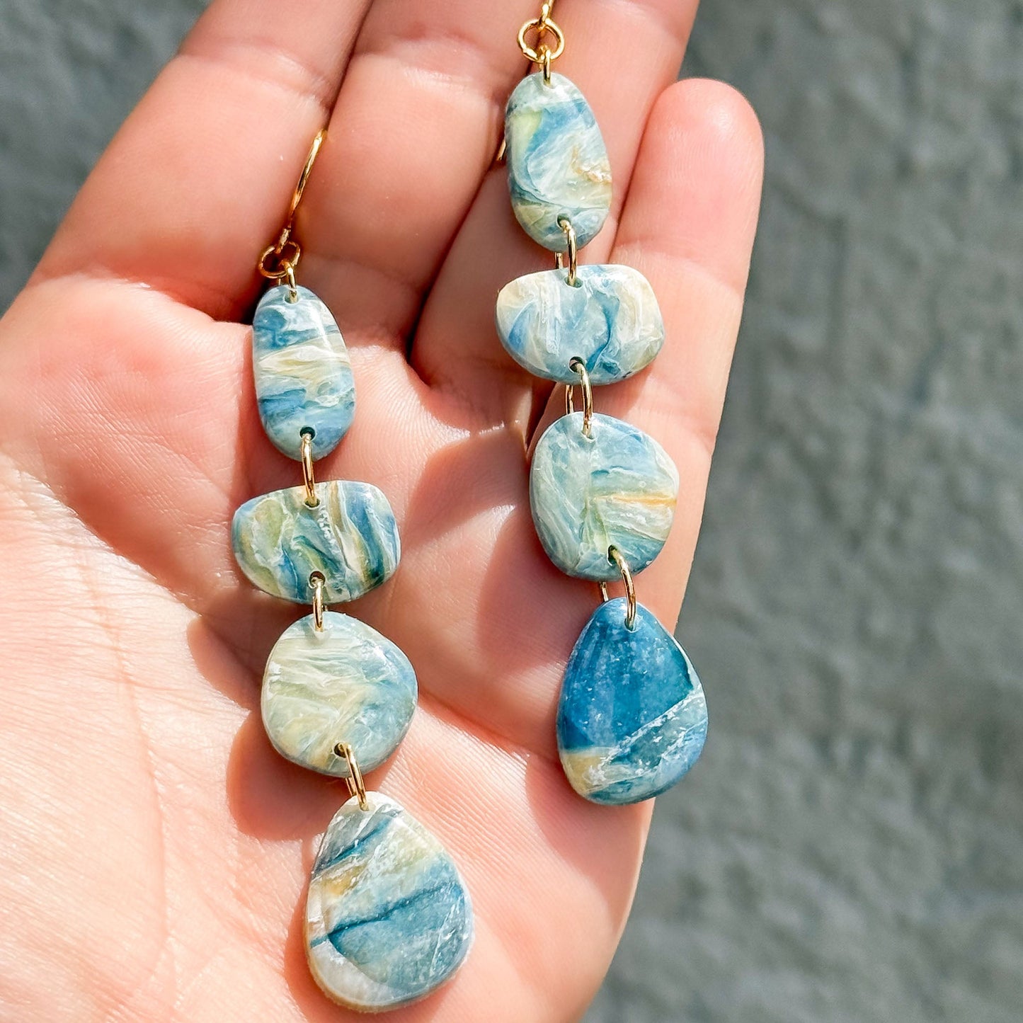 Handmade Faux Stone Fire & Ice Pebble Dangle Polymer Clay Earrings - Gather Your Bones