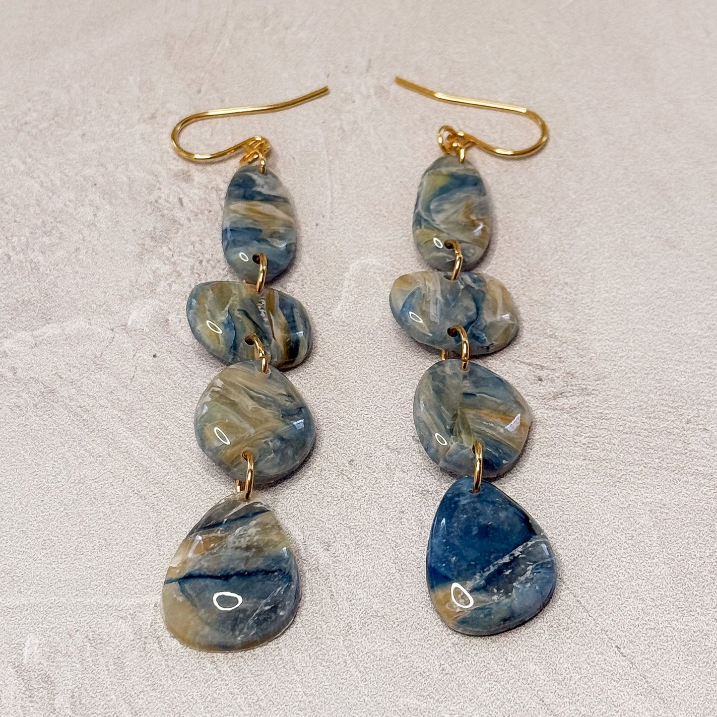 Handmade Faux Stone Fire & Ice Pebble Dangle Polymer Clay Earrings - Gather Your Bones