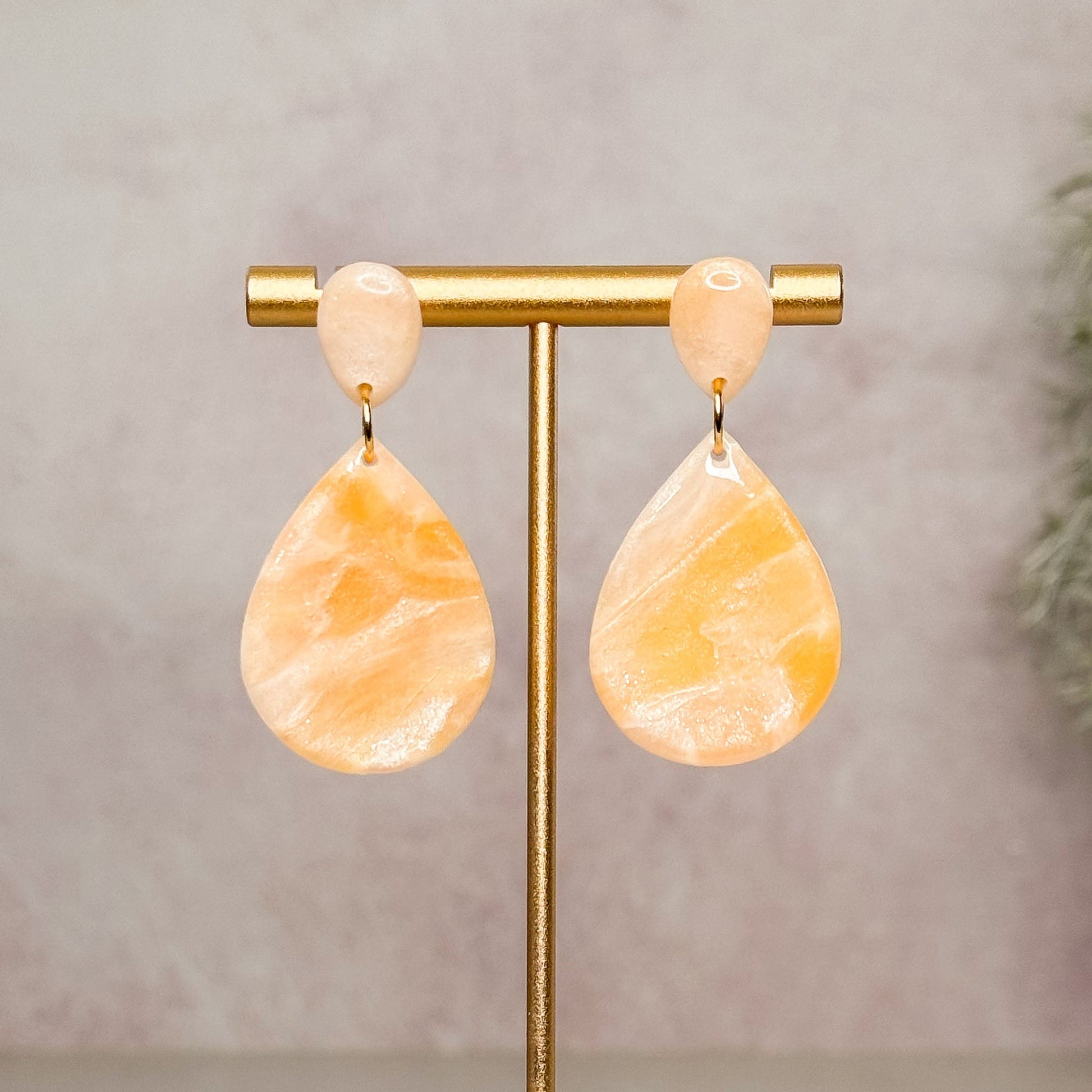 Handmade Faux Sunstone Clay Stud Earrings - Gather Your Bones