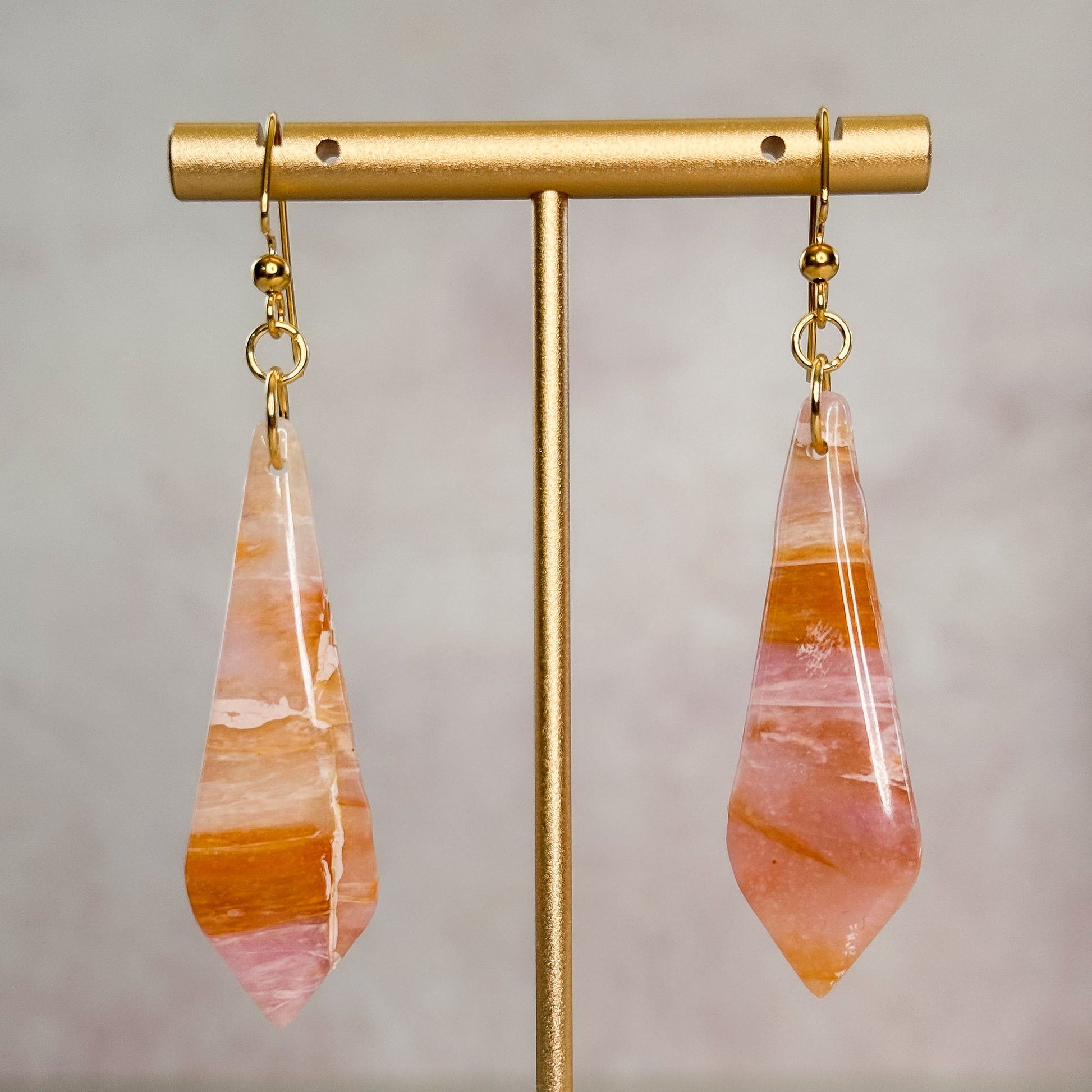 Handmade Orange Amethyst Polymer Clay Dangle Earrings - Gather Your Bones