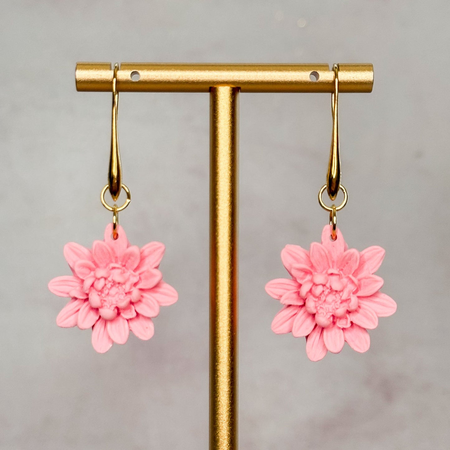 Handmade Pink 3D Flower Dangle Clay Earrings - Gather Your Bones
