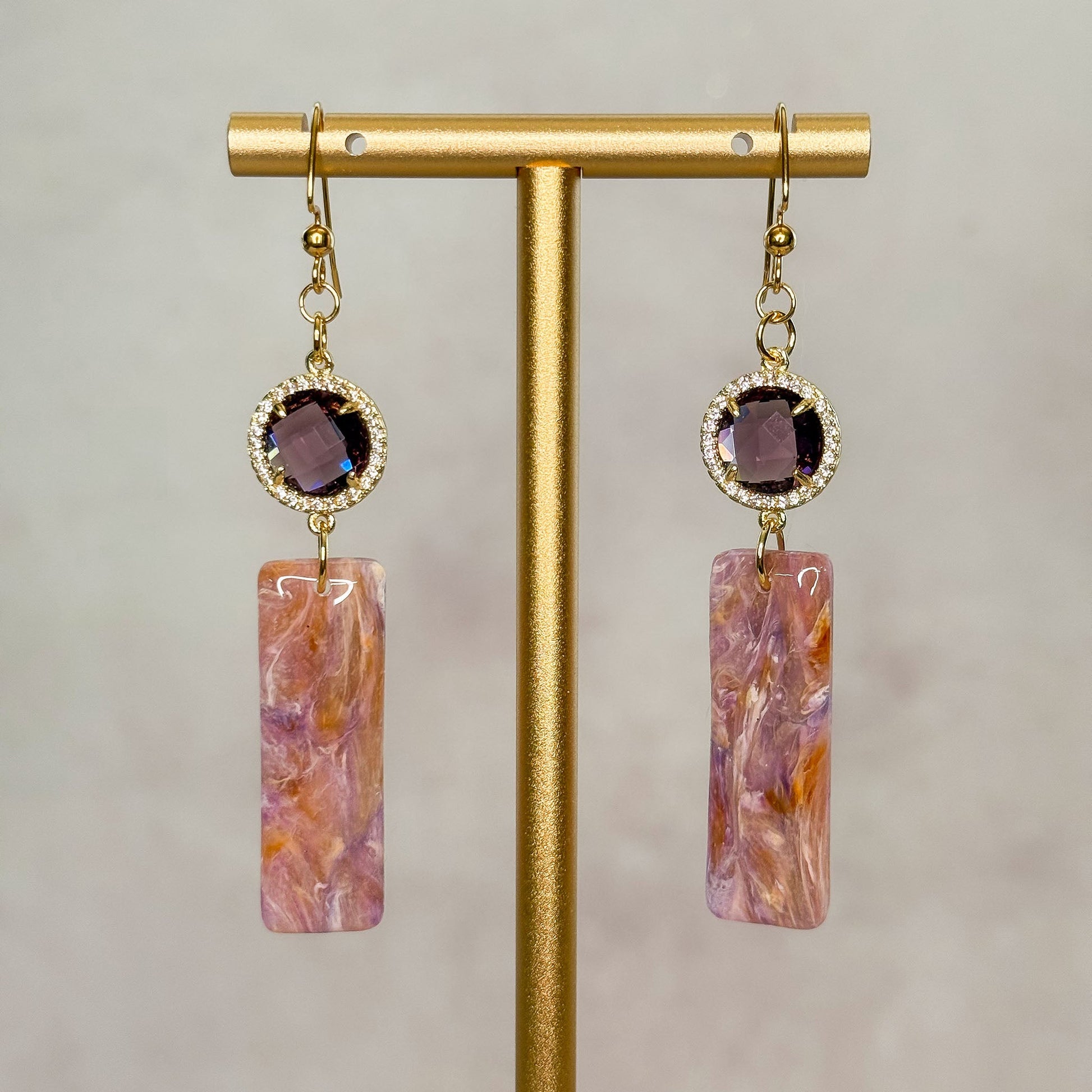 Handmade Purple & Orange Faux Stone Dangle Clay Earrings - Gather Your Bones
