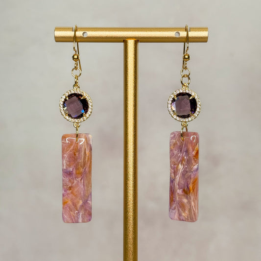 Handmade Purple & Orange Faux Stone Dangle Clay Earrings - Gather Your Bones