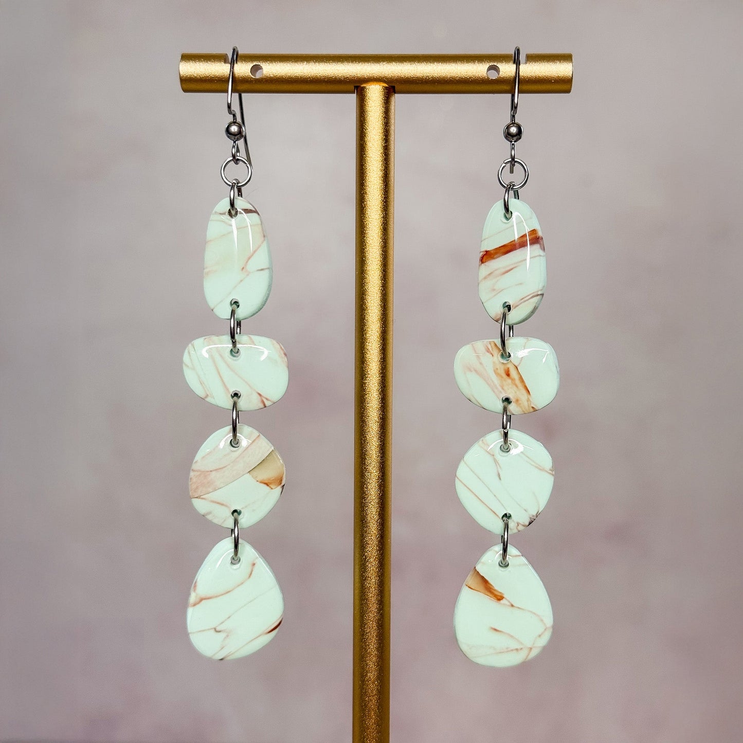 Mint Stone - Clay Dangle Earrings 1 - Gather Your Bones