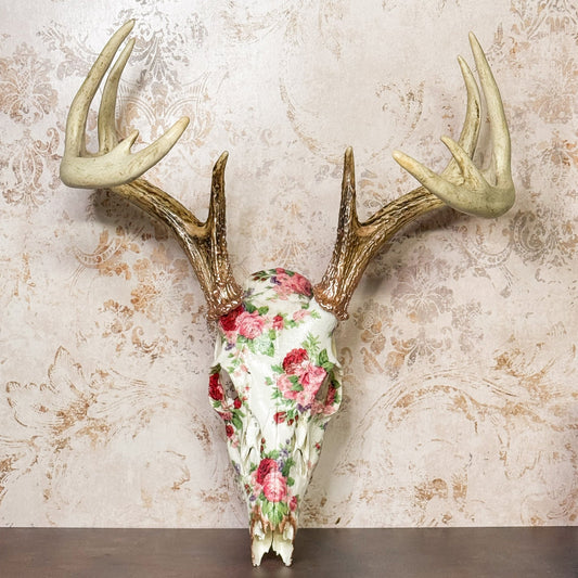 Vintage Floral Whitetail Deer Skull - Gather Your Bones