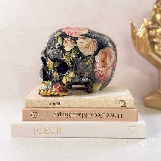 Dark Floral Resin Skull