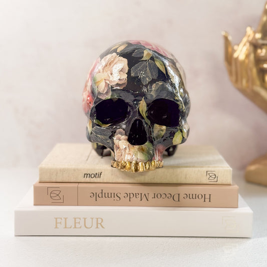 Dark Floral Resin Skull