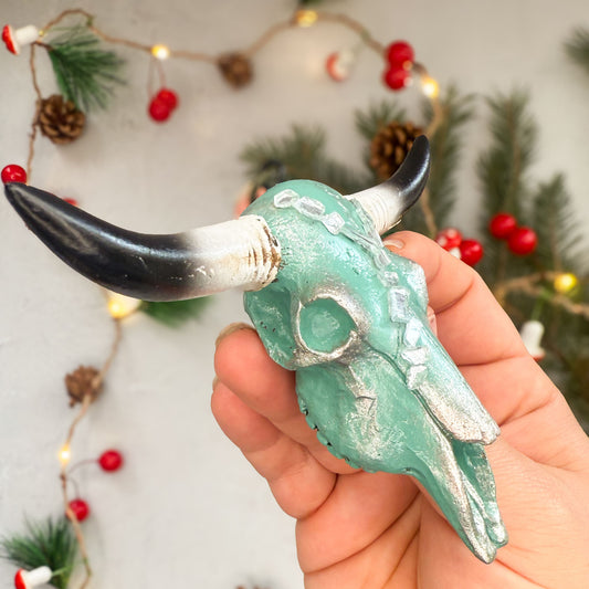 Longhorn Skull Ornament - Turquoise & Mirror