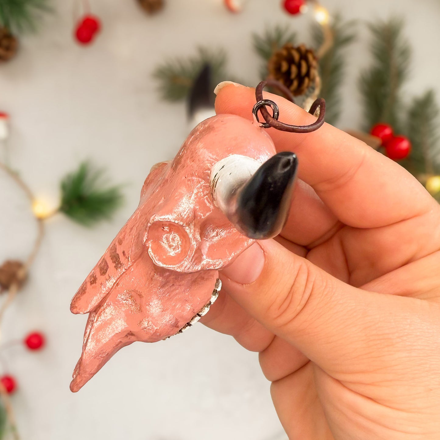 Longhorn Skull Ornament - Pearly Rose