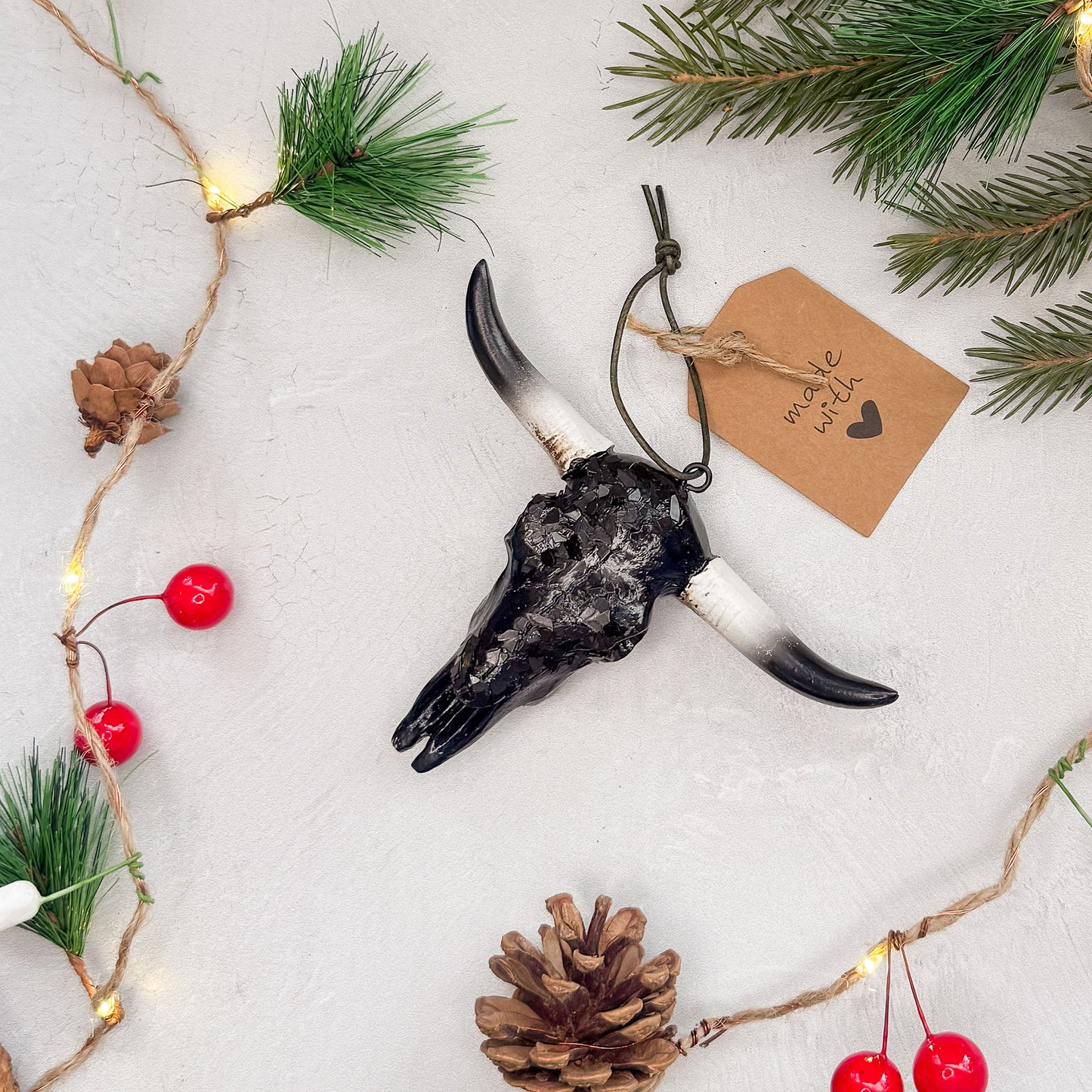 Longhorn Skull Ornament - Black Mica