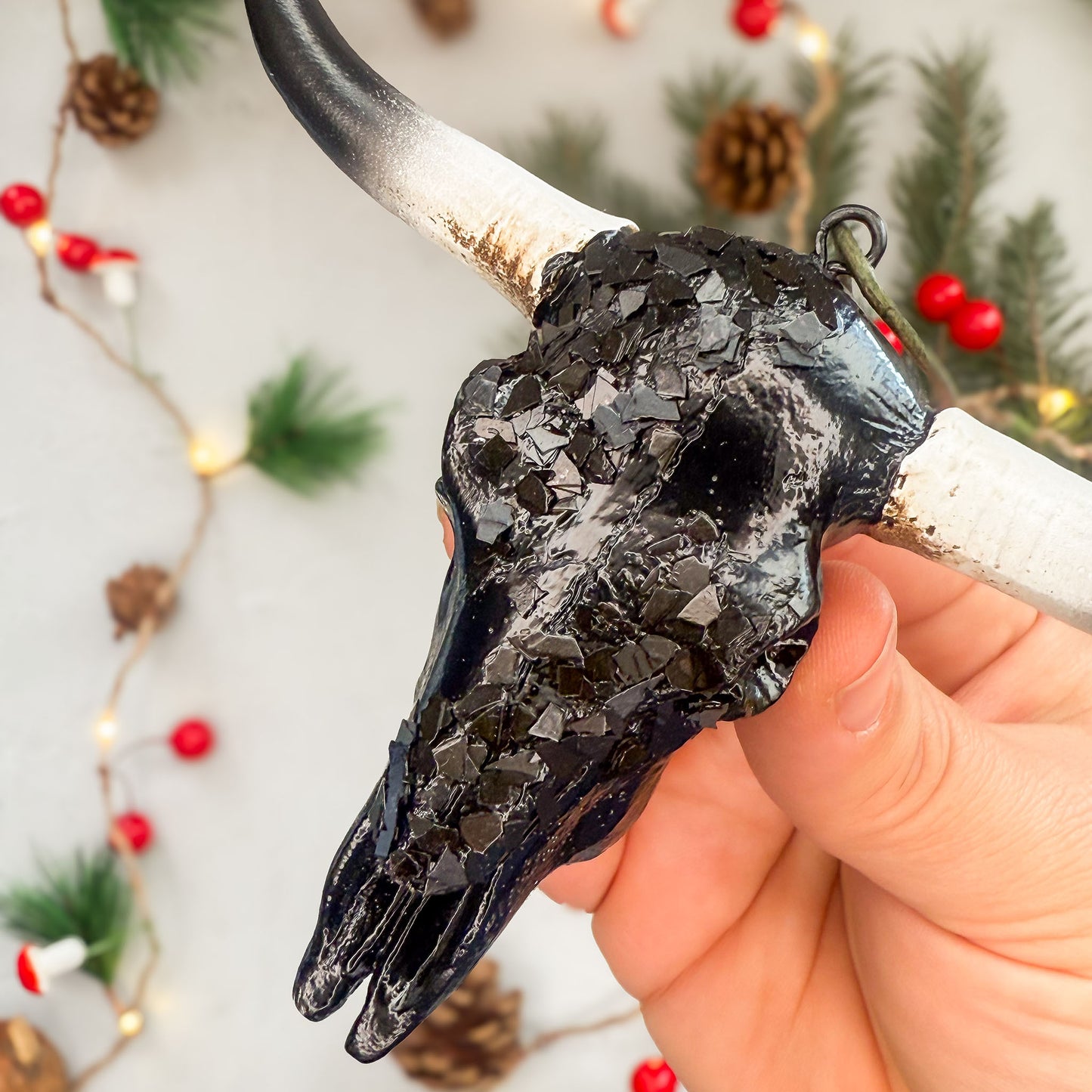 Longhorn Skull Ornament - Black Mica