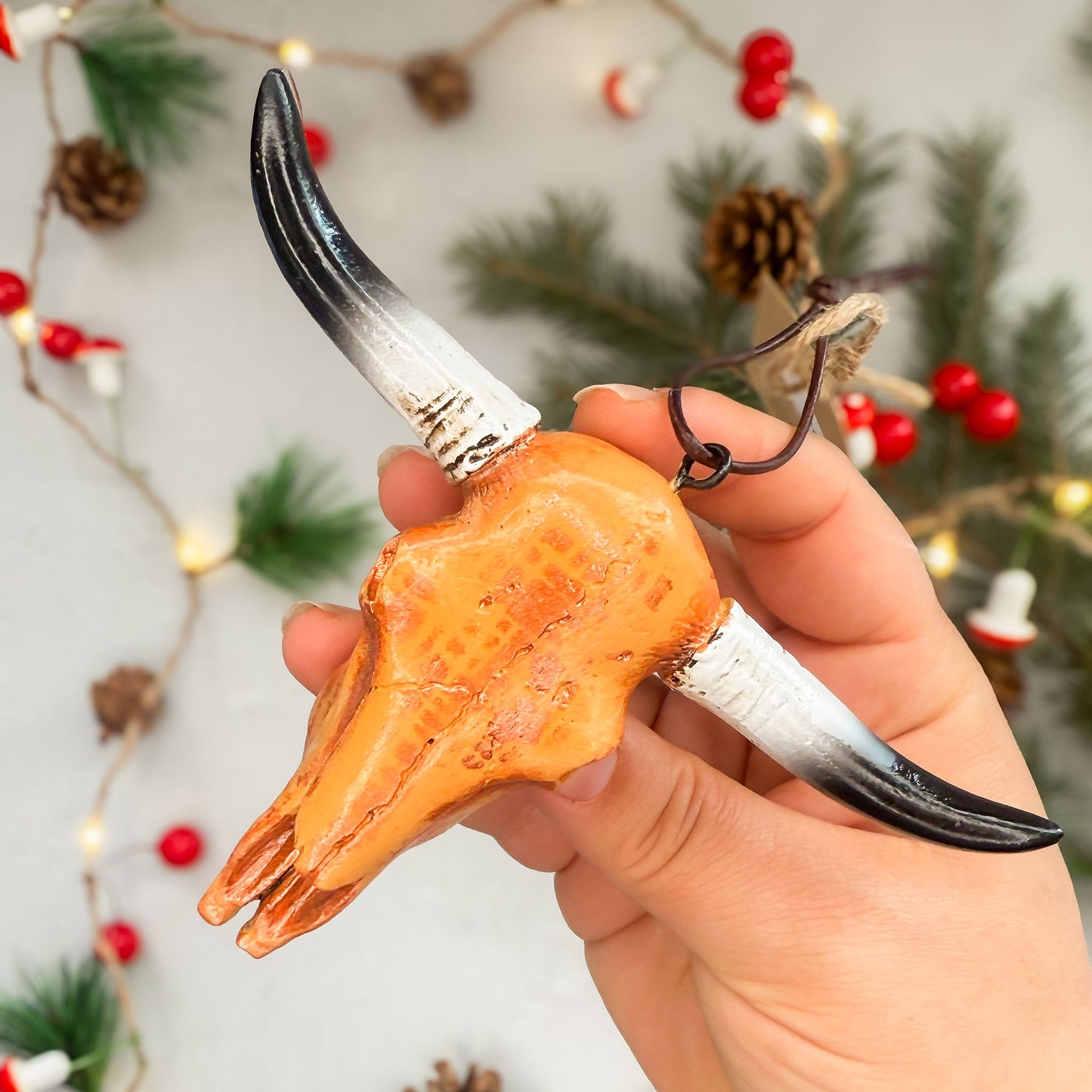 Longhorn Skull Ornament - Pearly Burnt Orange