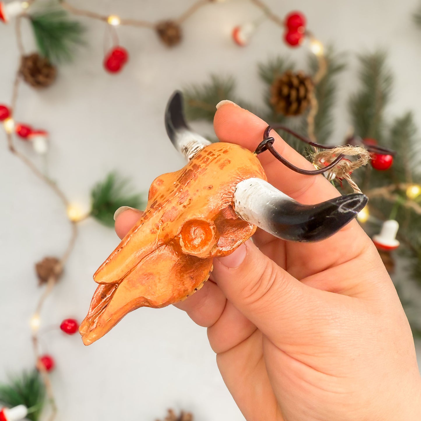 Longhorn Skull Ornament - Pearly Burnt Orange