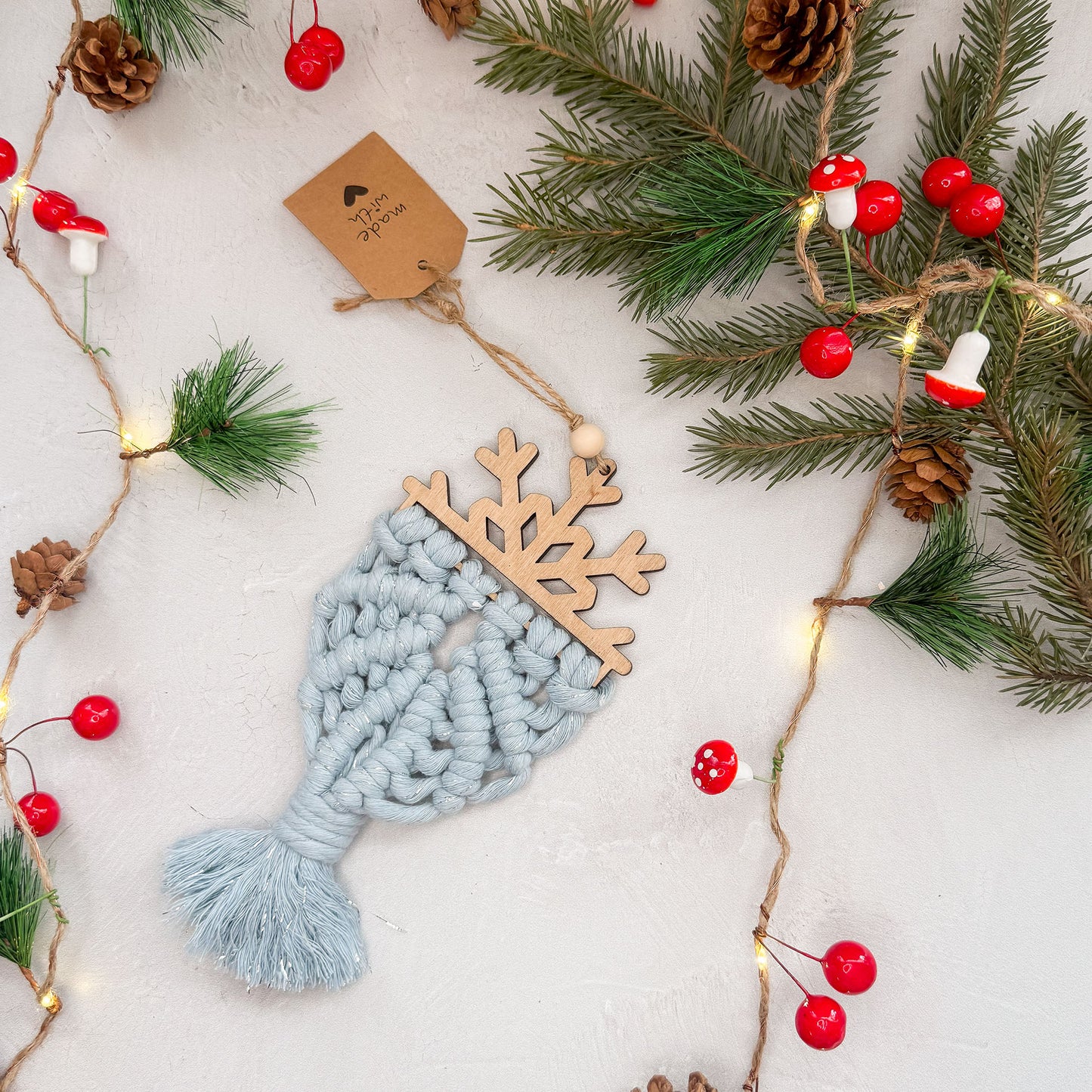 Snowflake Macrame Ornament - Blue Sparkle #1