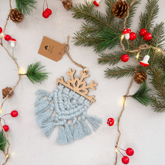 Snowflake Macrame Ornament - Blue Sparkle #3