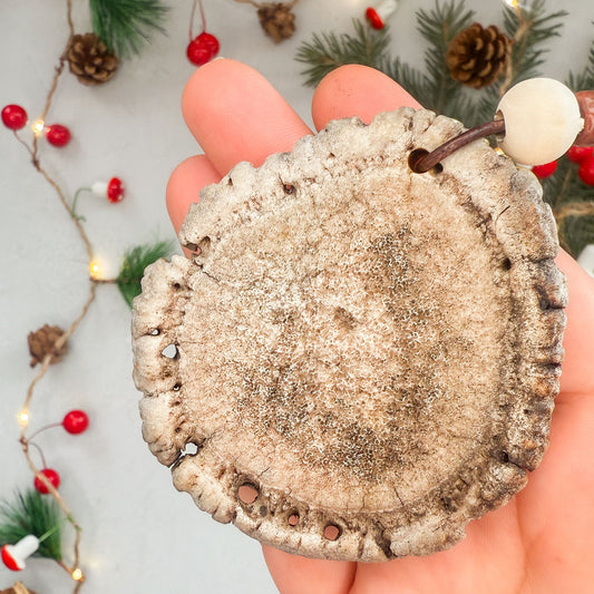 Red Plaid Elk Antler Burr Ornament