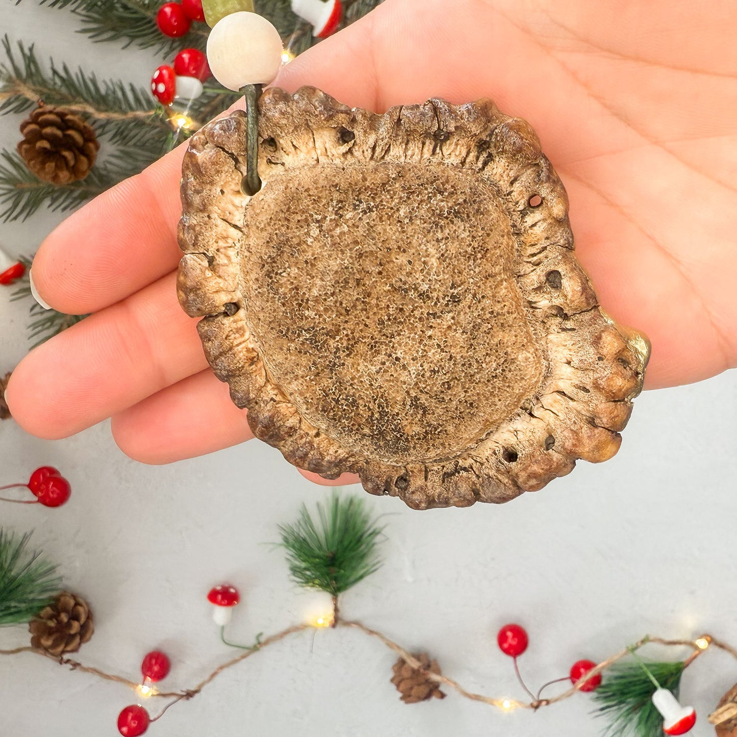 Green Plaid Elk Antler Burr Ornament