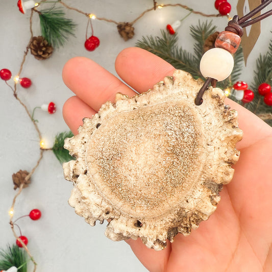 Vintage Red Gold Damask Elk Antler Burr Ornament