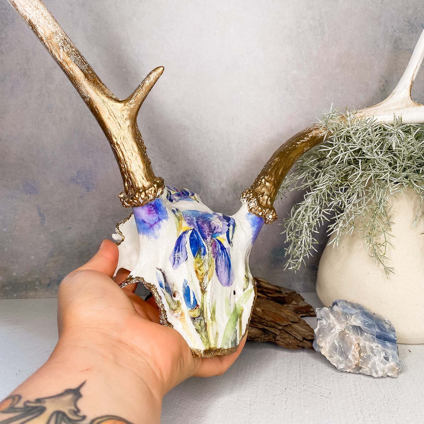 Weathered Watercolor Style Wild Iris Deer Cap