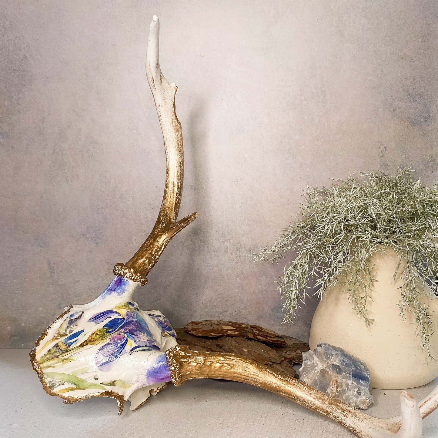 Weathered Watercolor Style Wild Iris Deer Cap