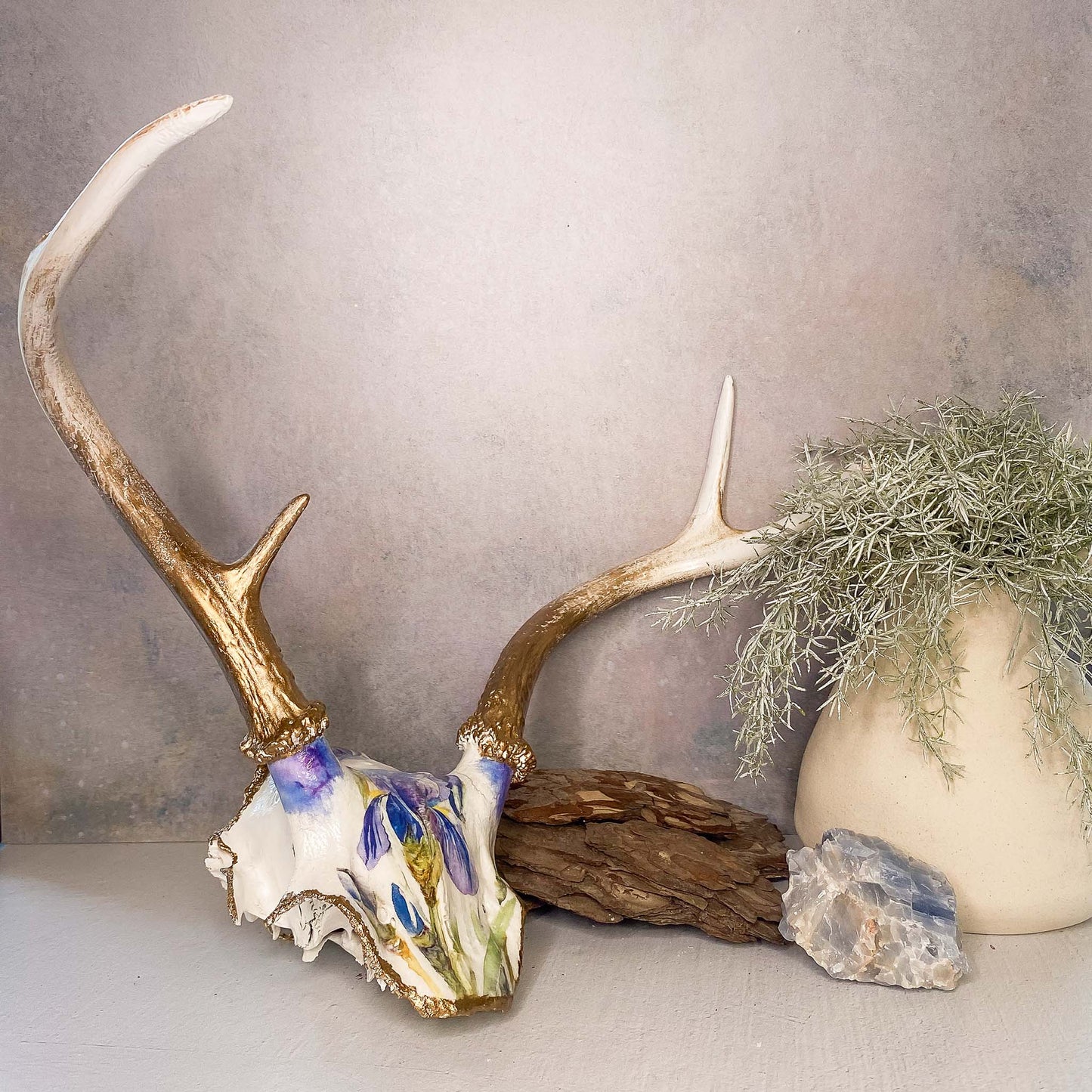 Weathered Watercolor Style Wild Iris Deer Cap