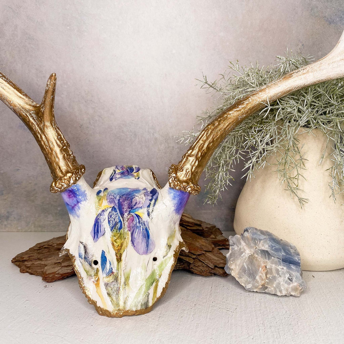 Weathered Watercolor Style Wild Iris Deer Cap