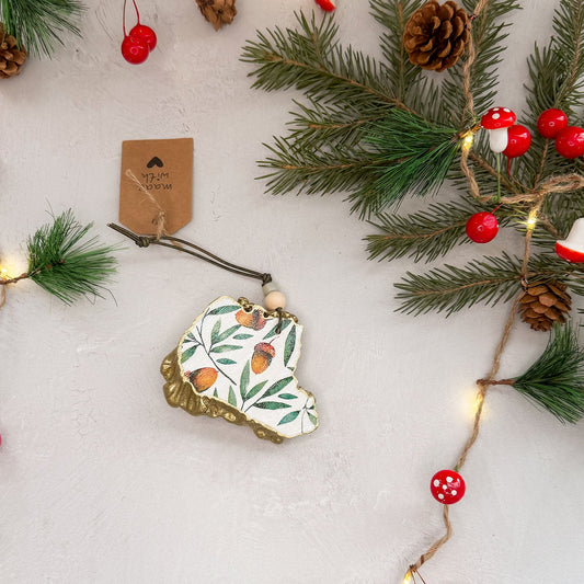 Acorn and Leaf Elk Antler Burr Ornament - Gather Your Bones