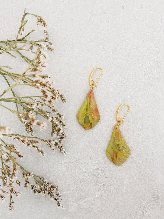 Apricot Moss Dangle Clay Earrings - Gather Your Bones