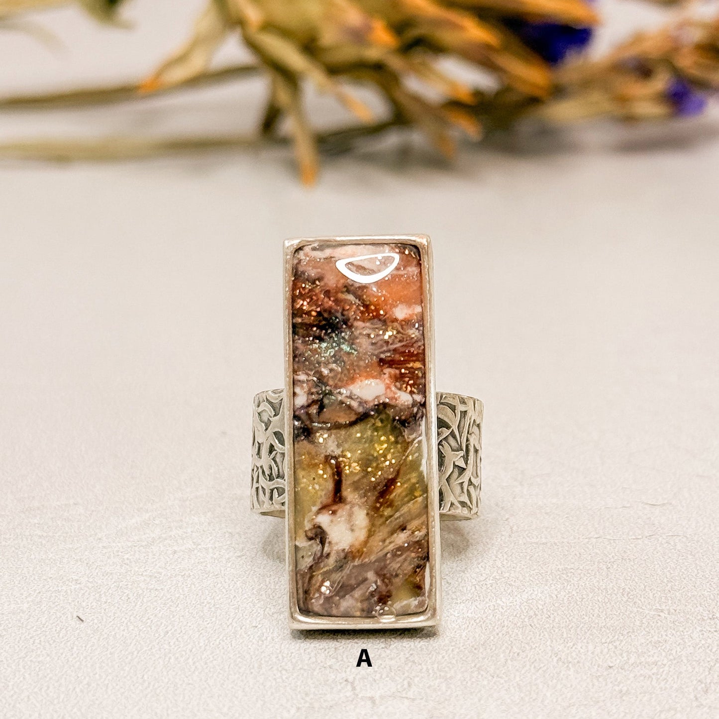 Aurorite Statement Ring Collection - Silver Plated with Polymer Clay Inlay - Gather Your Bones