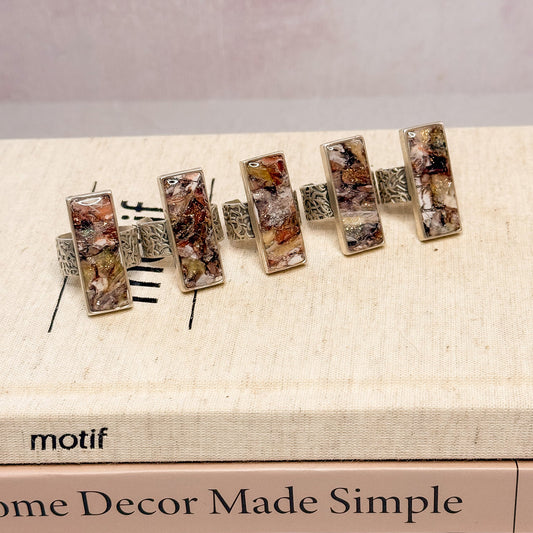 Aurorite Statement Ring Collection - Silver Plated with Polymer Clay Inlay - Gather Your Bones