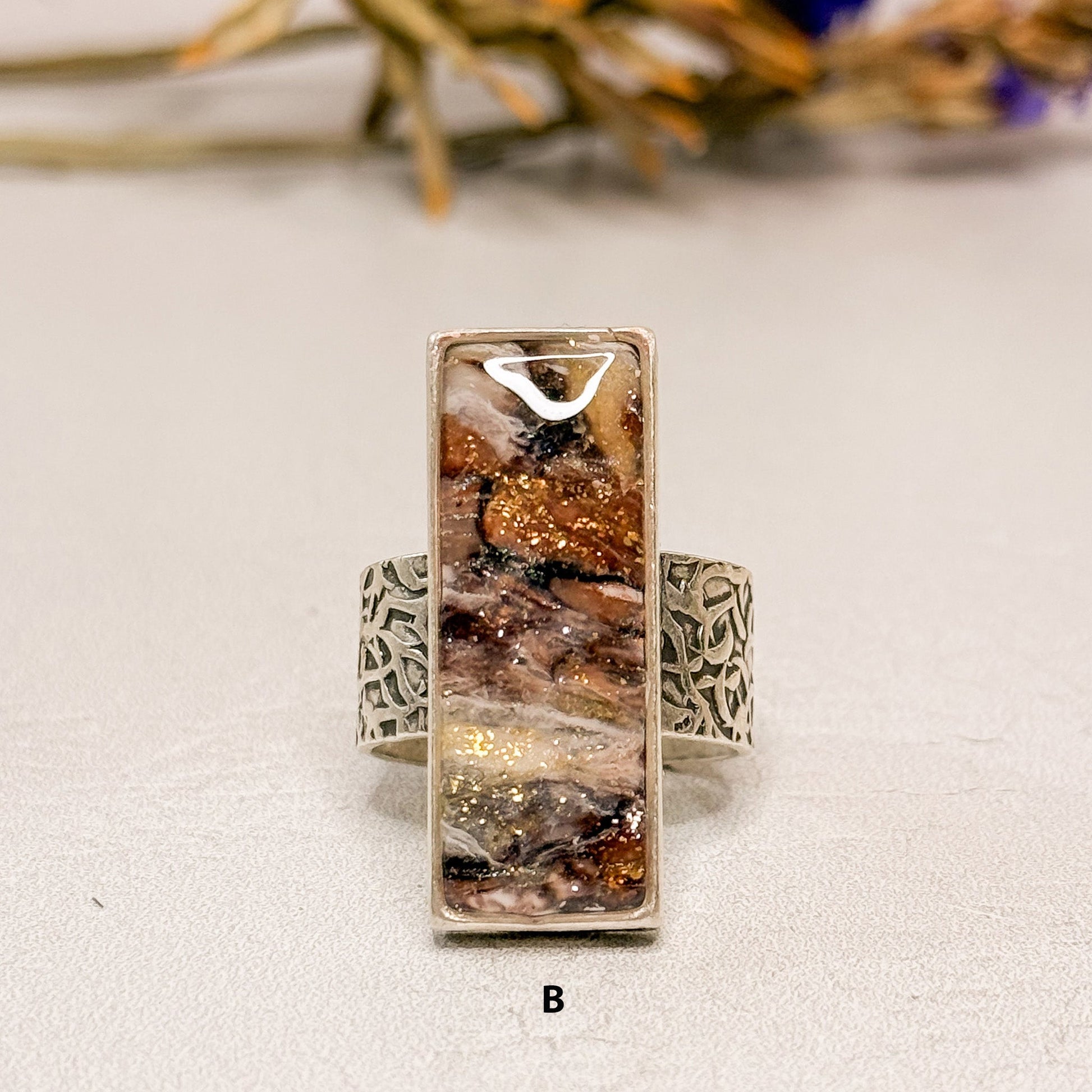 Aurorite Statement Ring Collection - Silver Plated with Polymer Clay Inlay - Gather Your Bones