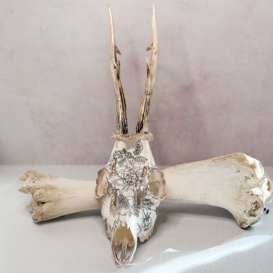 Black Floral Roe Deer - Gather Your Bones