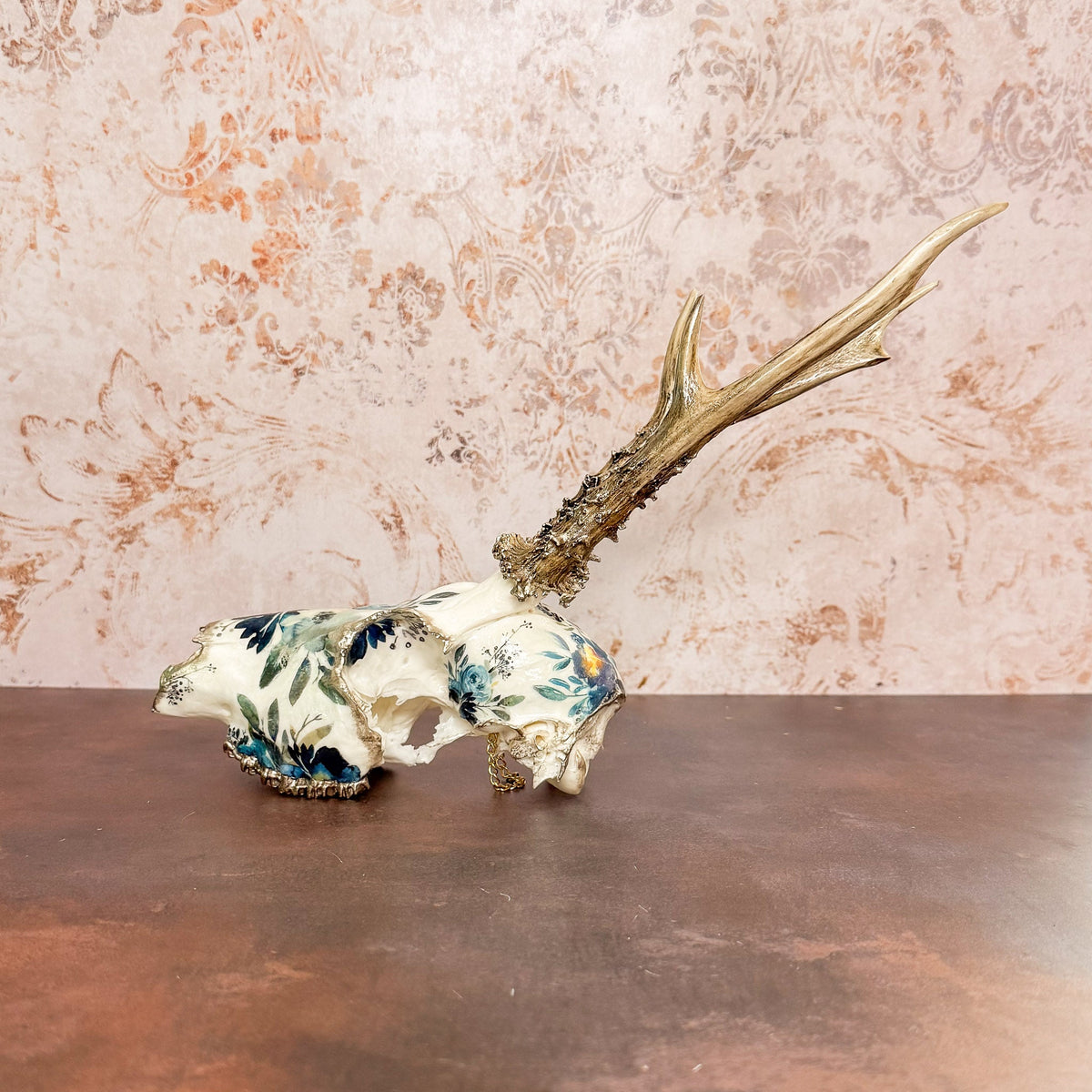 Blue Watercolor Roe Deer Skull- Wall Hanger Included - Gather Your Bones