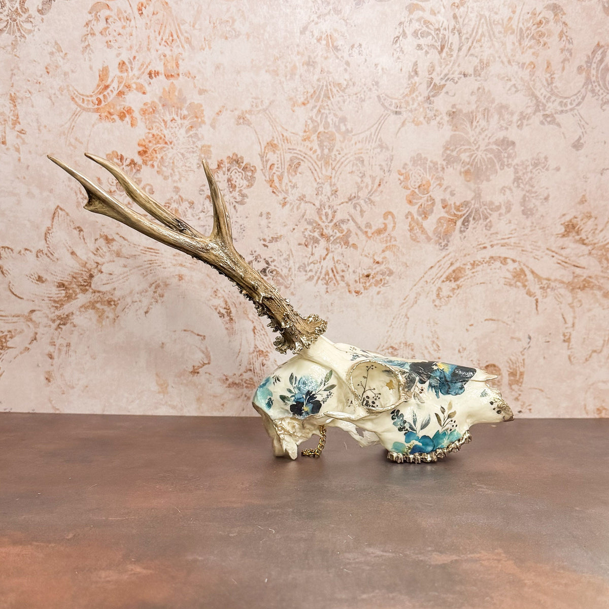 Blue Watercolor Roe Deer Skull- Wall Hanger Included - Gather Your Bones
