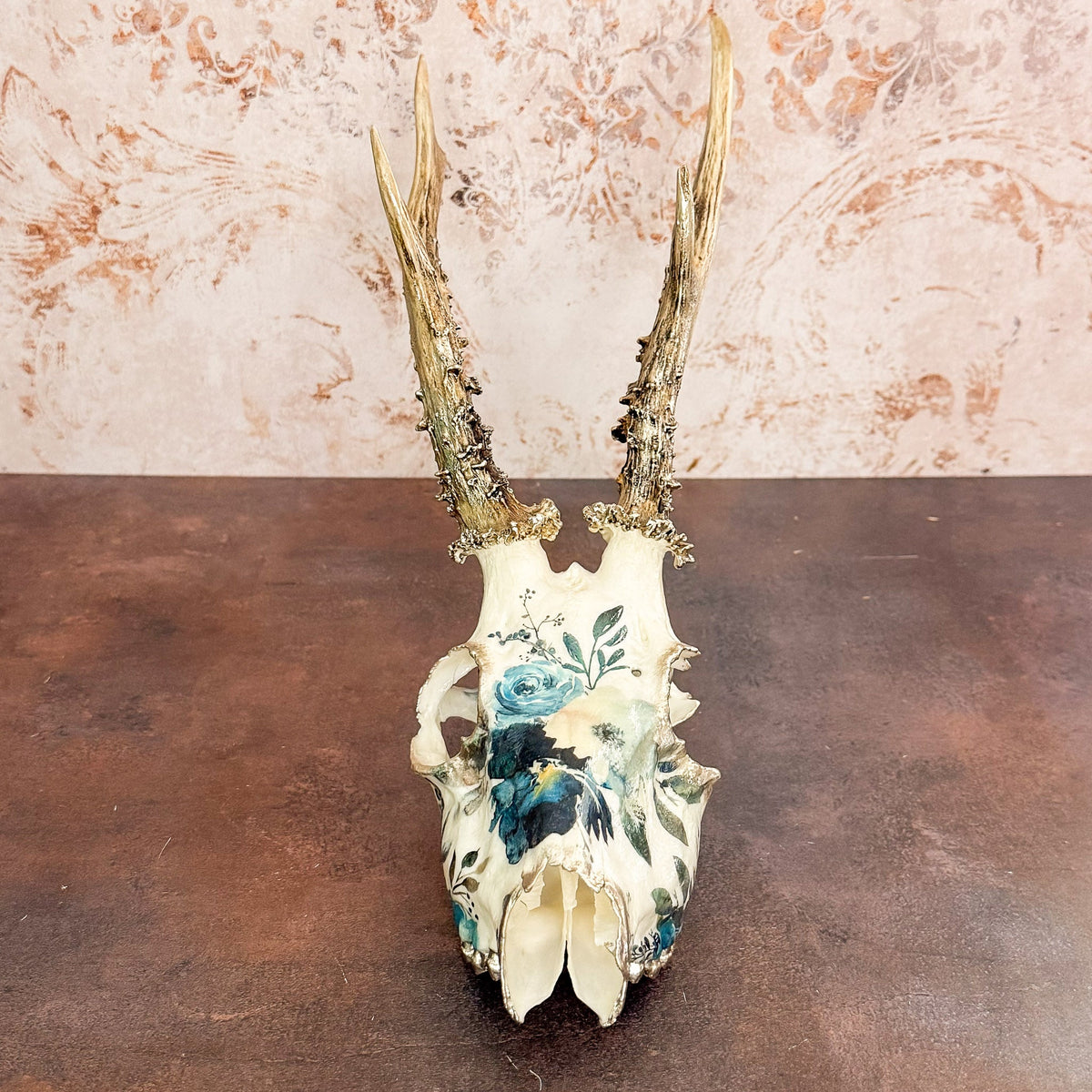 Blue Watercolor Roe Deer Skull- Wall Hanger Included - Gather Your Bones