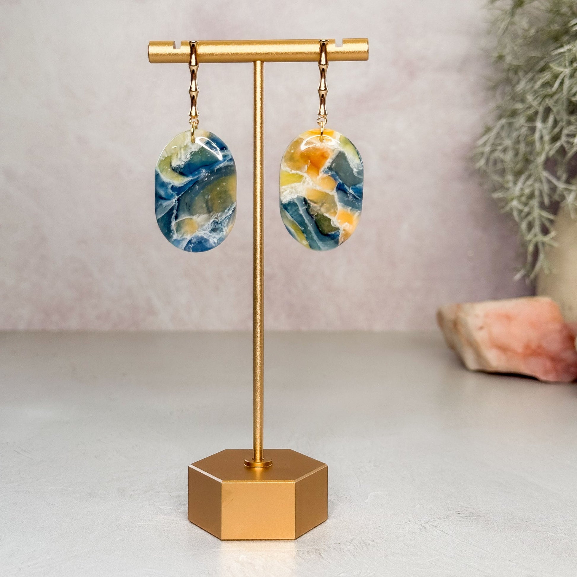Handmade Faux Multi - Color Oval Dangle Polymer Clay Earrings - Gather Your Bones