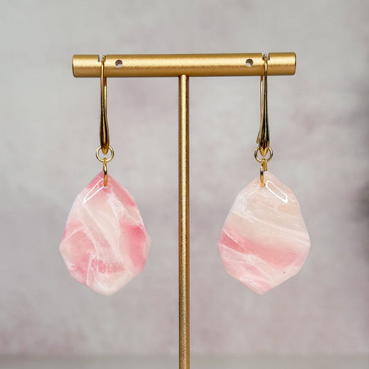 Handmade Faux Rose Quartz Dangle Clay Earrings - Gather Your Bones