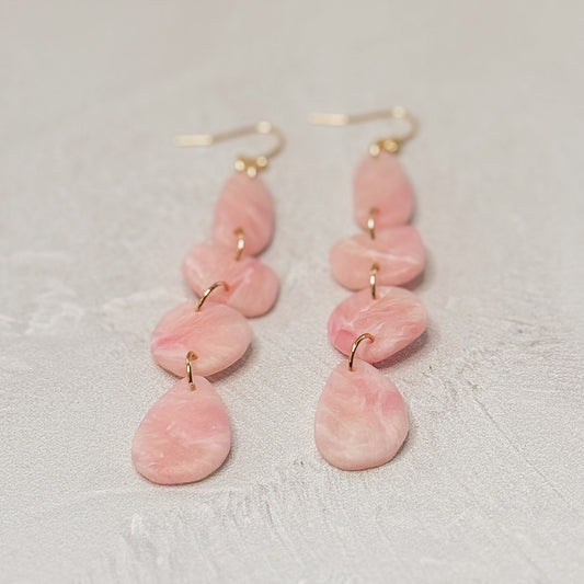 Handmade Faux Rose Quartz Pebble Dangle Polymer Clay Earrings - Matte/Uncoated - Gather Your Bones