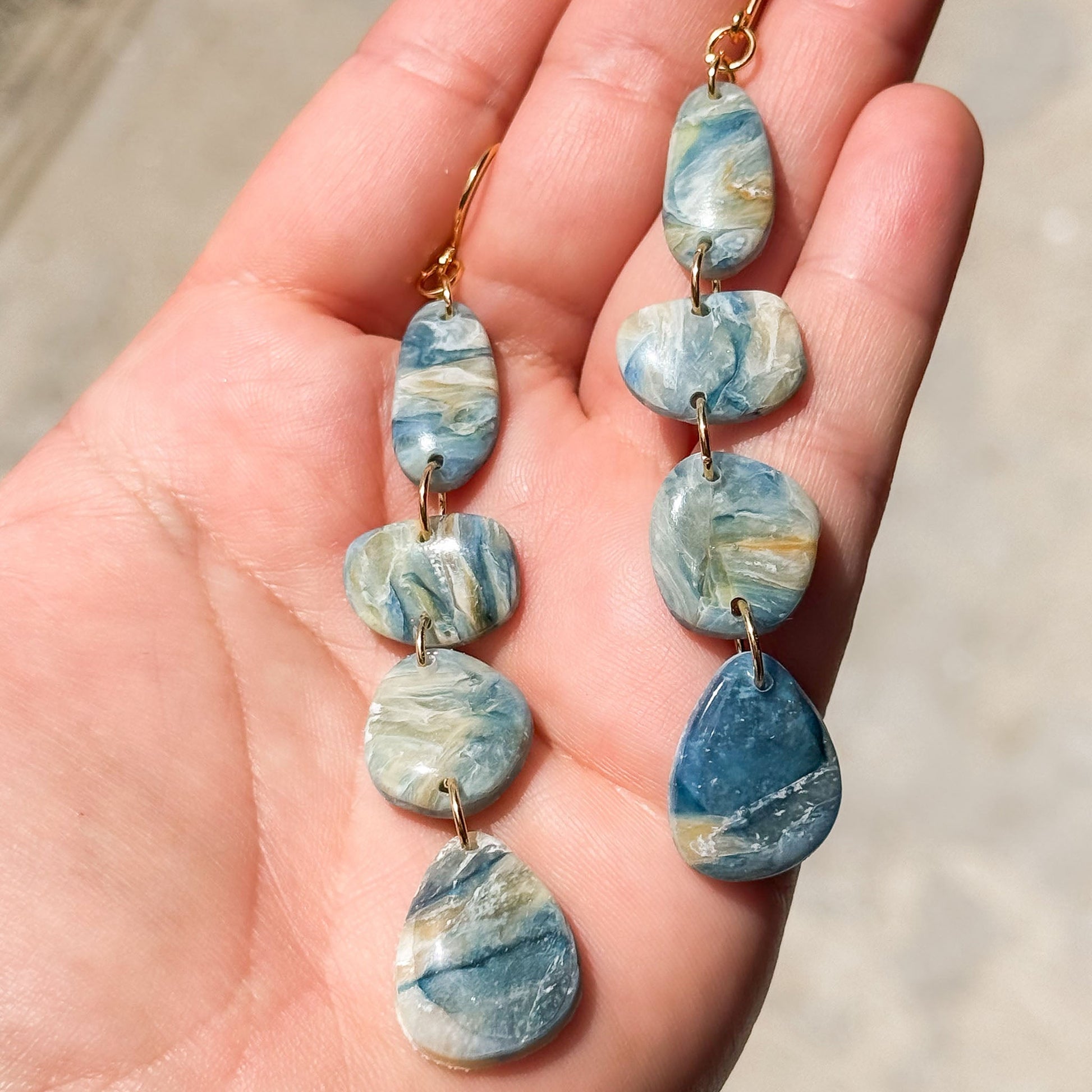 Handmade Faux Stone Fire & Ice Pebble Dangle Polymer Clay Earrings - Gather Your Bones