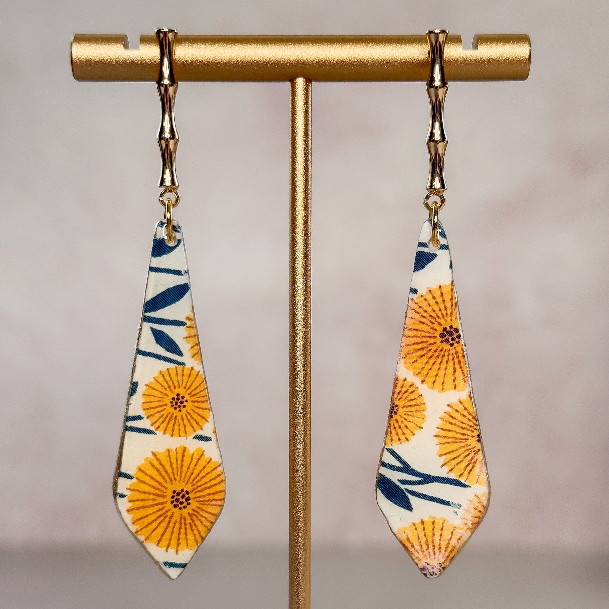 Handmade Summer Sunflower Bamboo Stud Polymer Clay Earrings - Gather Your Bones