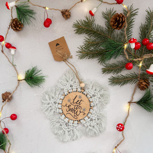 "Let it Snow" Macrame Ornament - Milky Green Sparkle - Gather Your Bones