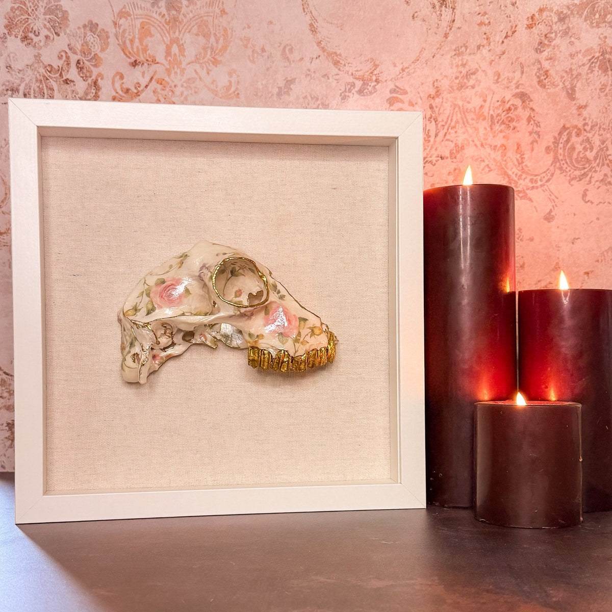 Pearly Vintage Floral Half Goat Skull - Gather Your Bones
